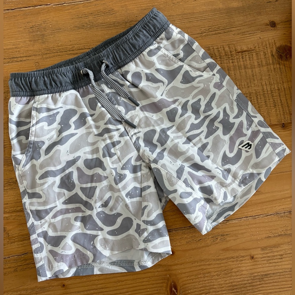 BURLEBO Gray Camo Kids Swim Trunks